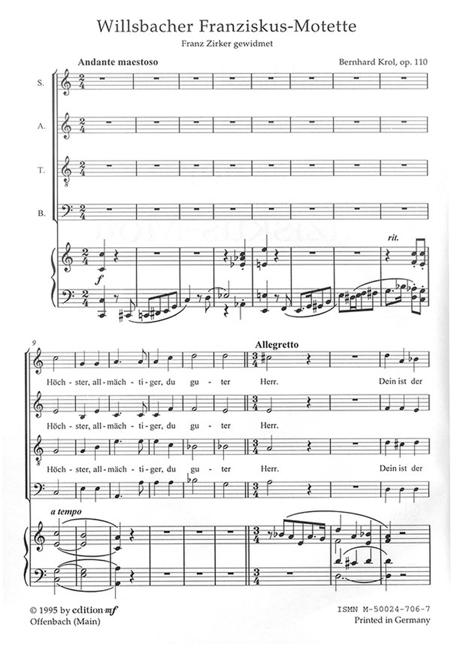 Willsbacher Franziskus-Motette für Chor und Orgel op. 110 4-Part scores gallery preview page 2