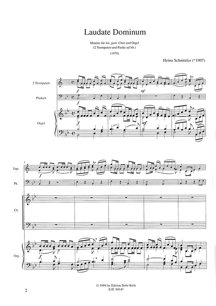 Laudate Dominum (1970) -Motette für vierstimmigen gemischten Chor und Orgel- (zwei Trompeten und Pauken ad lib.) 4-Part scores gallery preview page 2