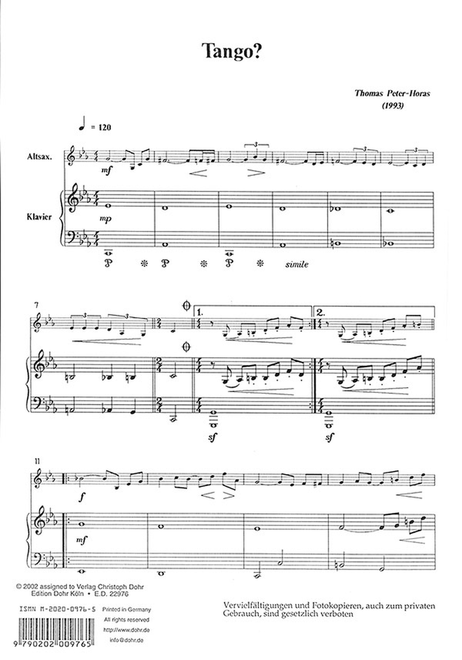 Das Traumfisch - Tango? (1993) -Zwei Miniaturen- Alto Saxophone scores gallery preview page 2