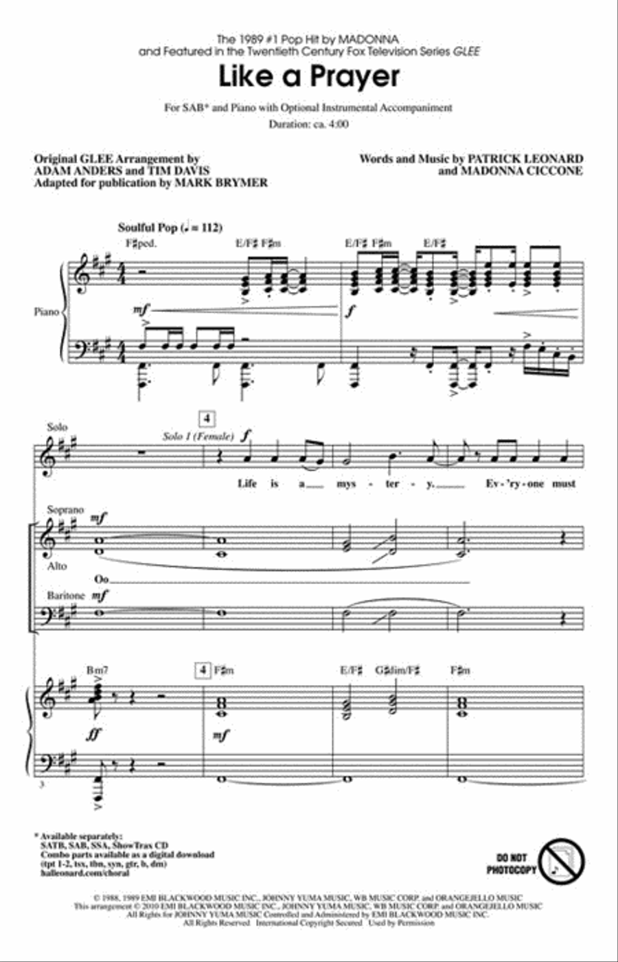 Like A Prayer (featured On Glee) 3-Part scores gallery preview page 2