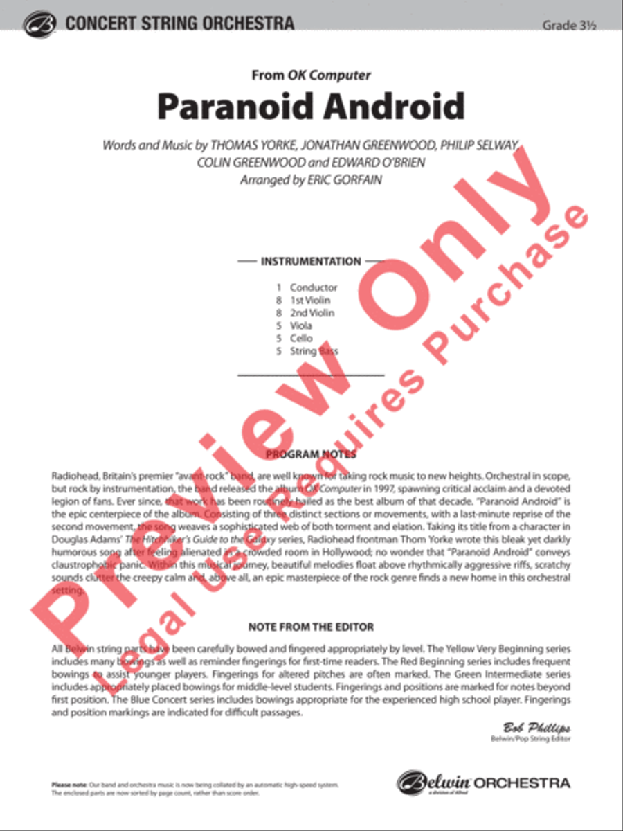 Paranoid Android (from OK Computer) String Orchestra scores gallery preview page 2