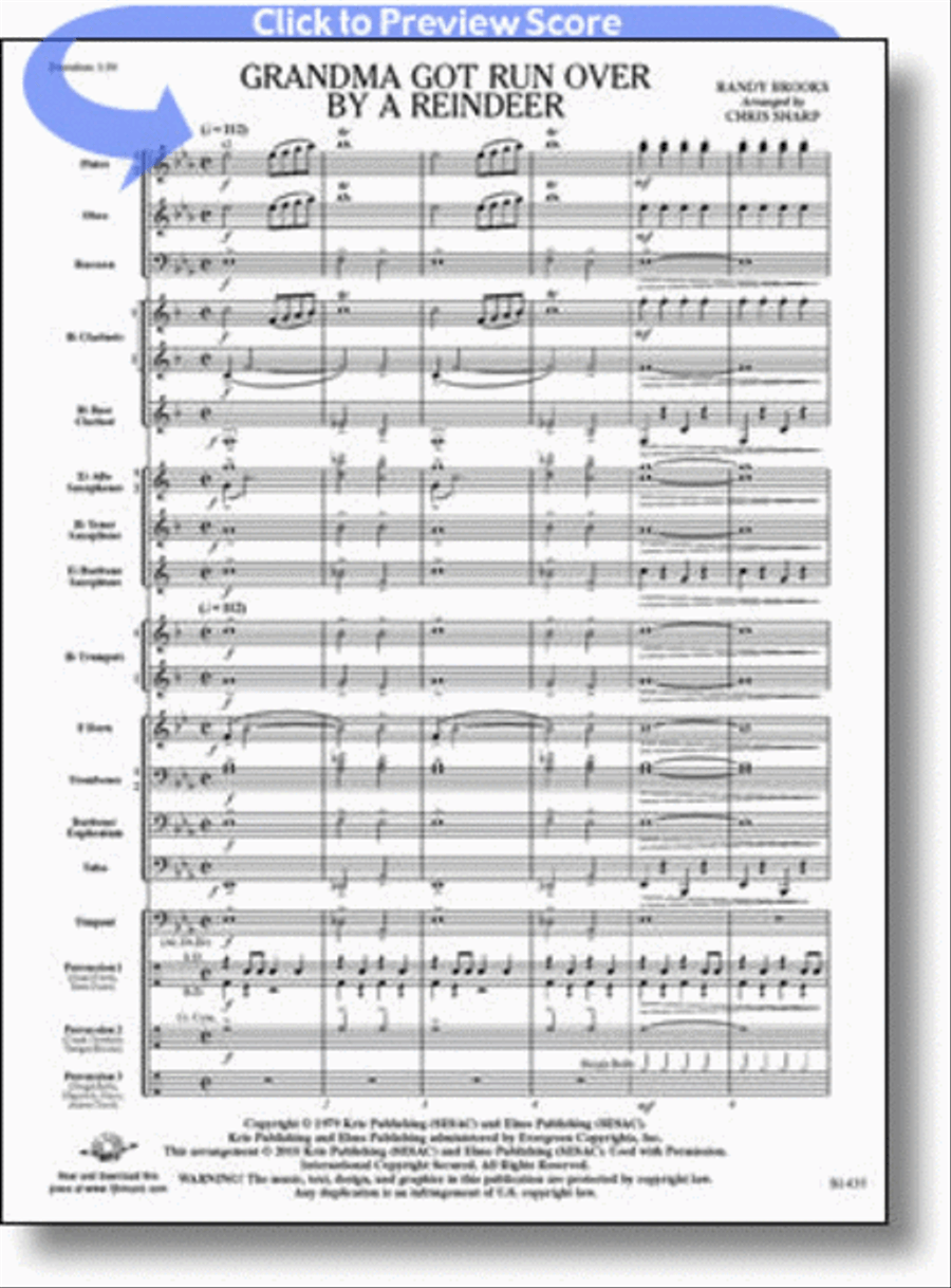 Grandma Got Run Over by a Reindeer Concert Band scores gallery preview page 1