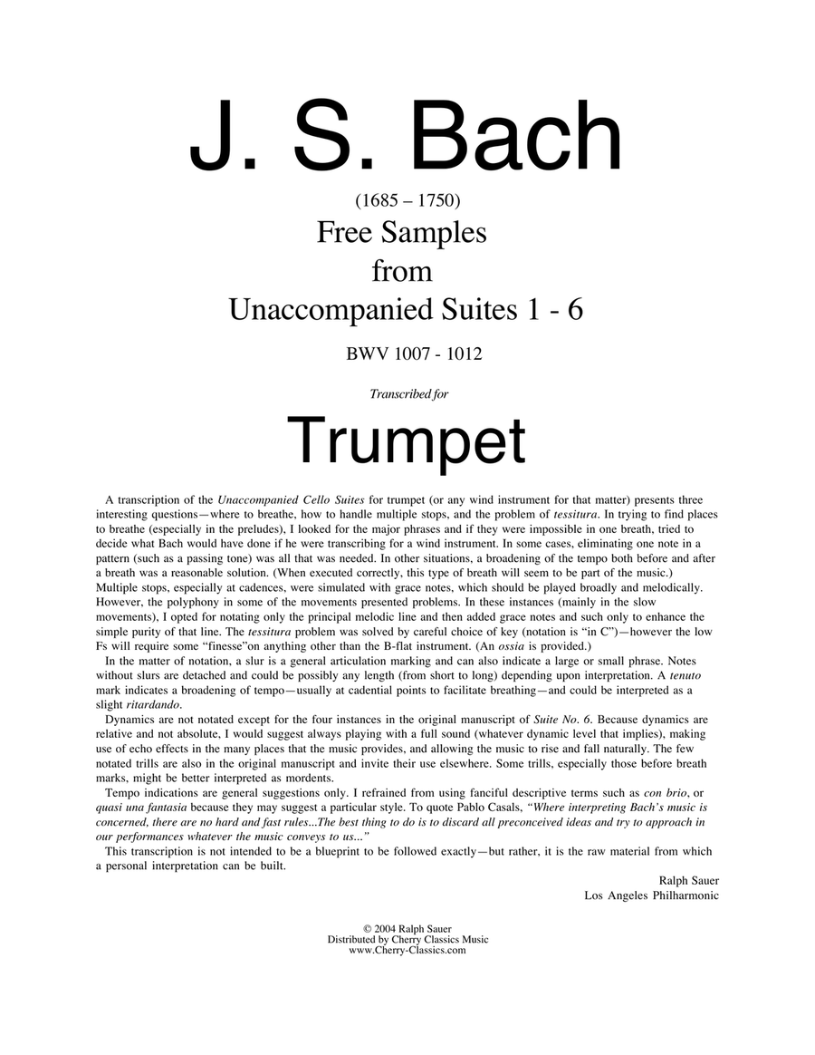 Unaccompanied Suites Trmp pdf file Trumpet scores gallery preview page 2