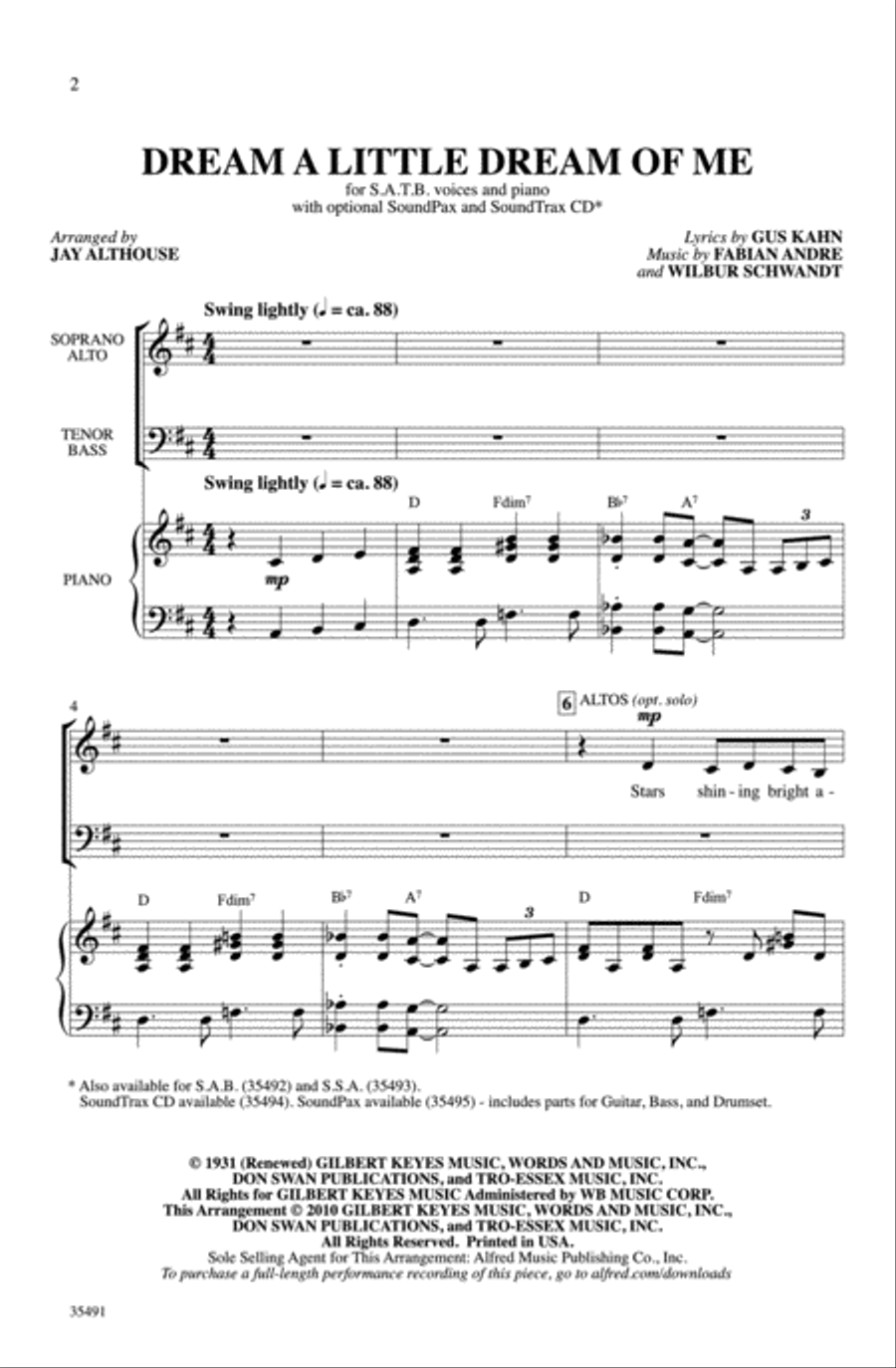 Dream a Little Dream of Me 4-Part scores gallery preview page 2