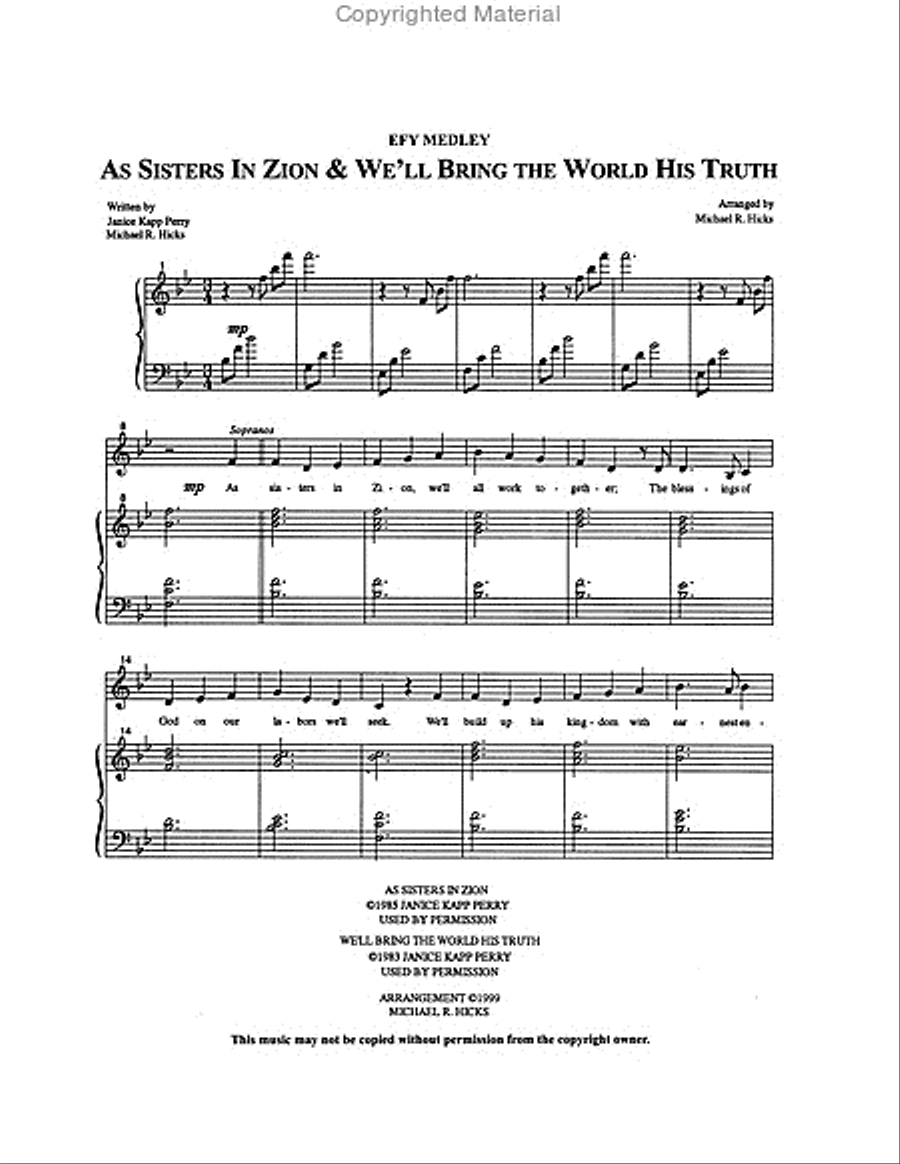 EFY Medley: As Sisters in Zion/We'll Bring the World His Truth - SATB 4-Part scores gallery preview page 2