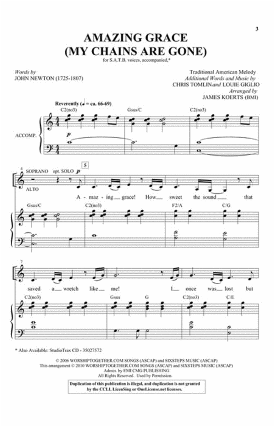 Amazing Grace (My Chains Are Gone) 4-Part scores gallery preview page 2