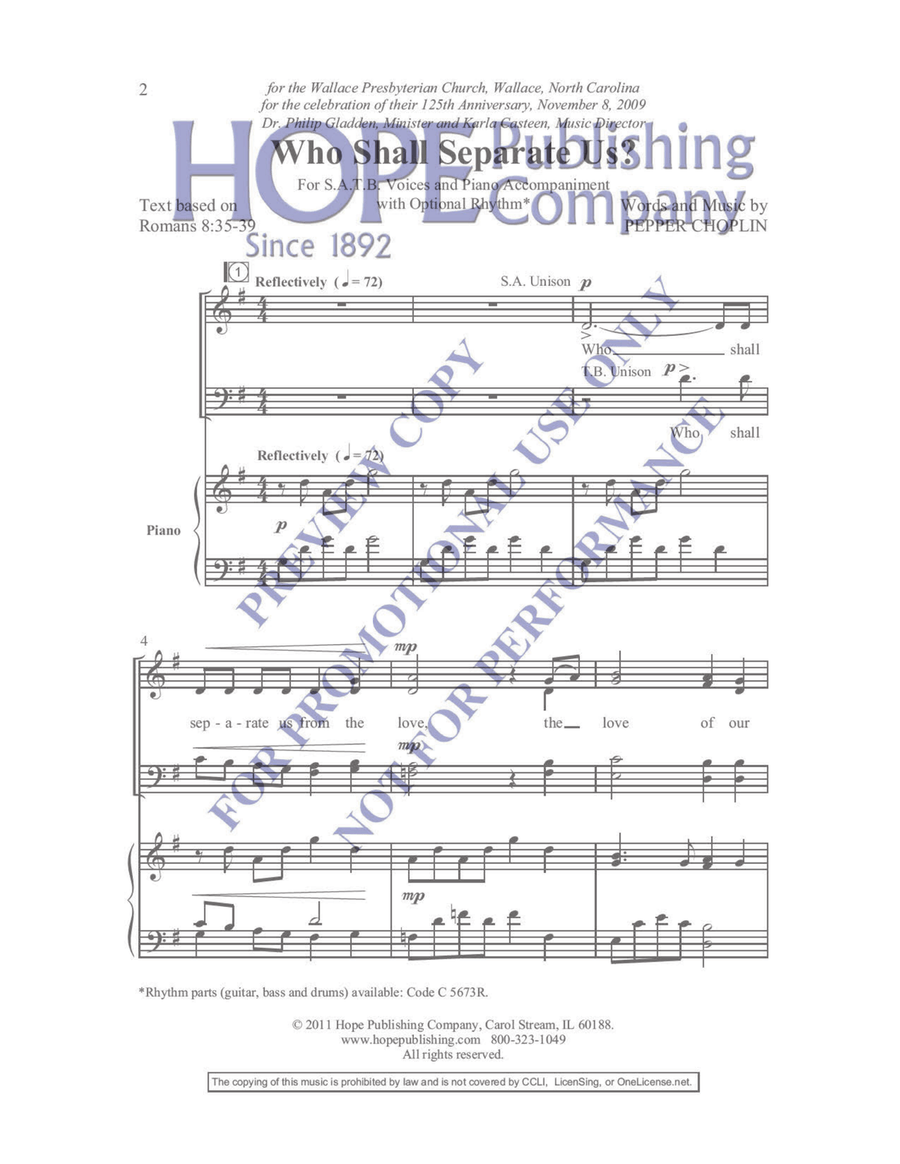 Who Shall Separate Us? by Pepper Choplin 4-Part - Sheet Music page 2