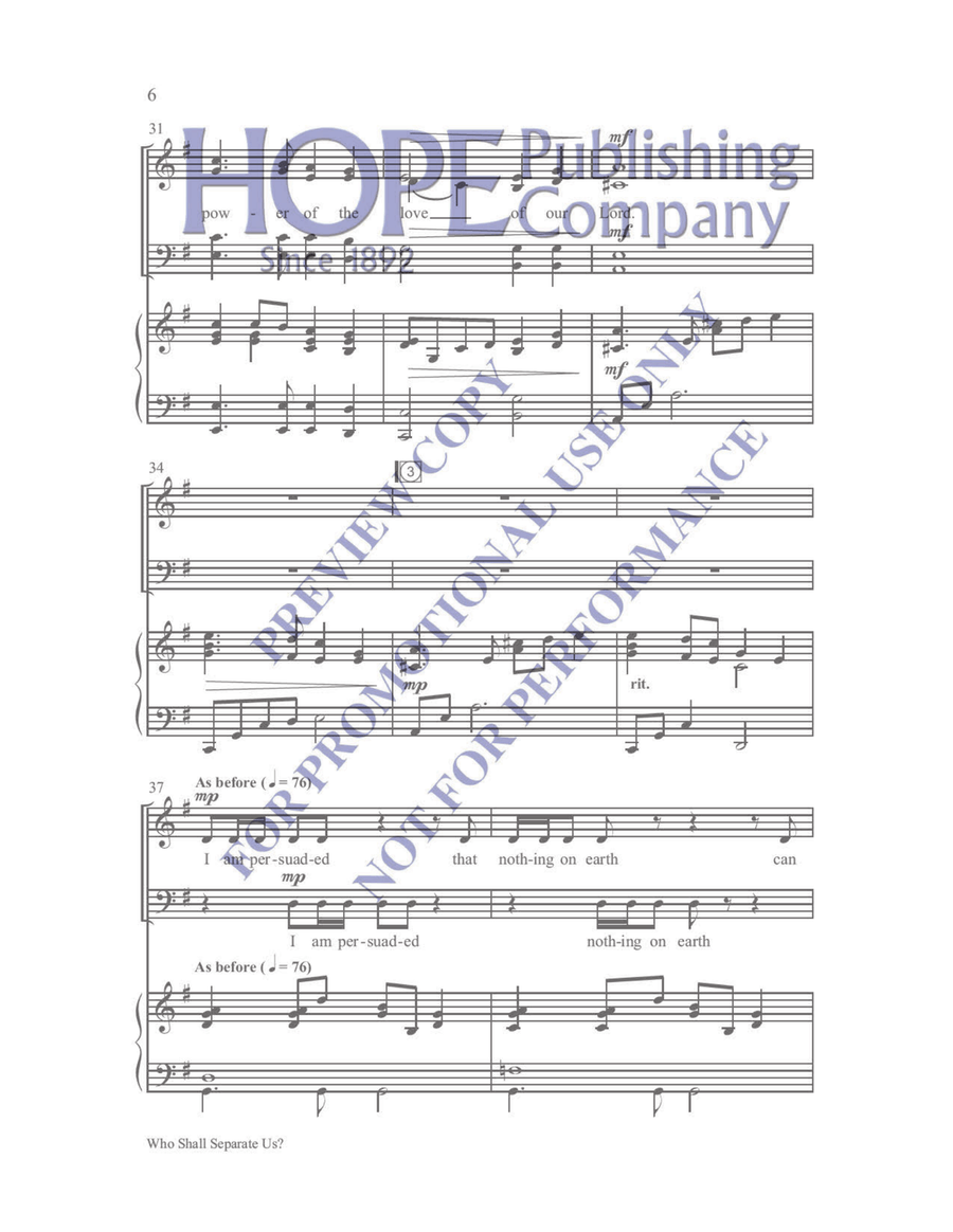 Who Shall Separate Us? by Pepper Choplin 4-Part - Sheet Music page 6