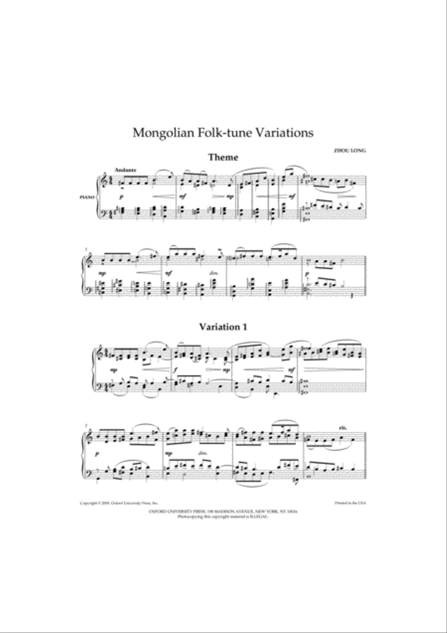 Mongolian Folk-tune Variations Piano Solo scores gallery preview page 2