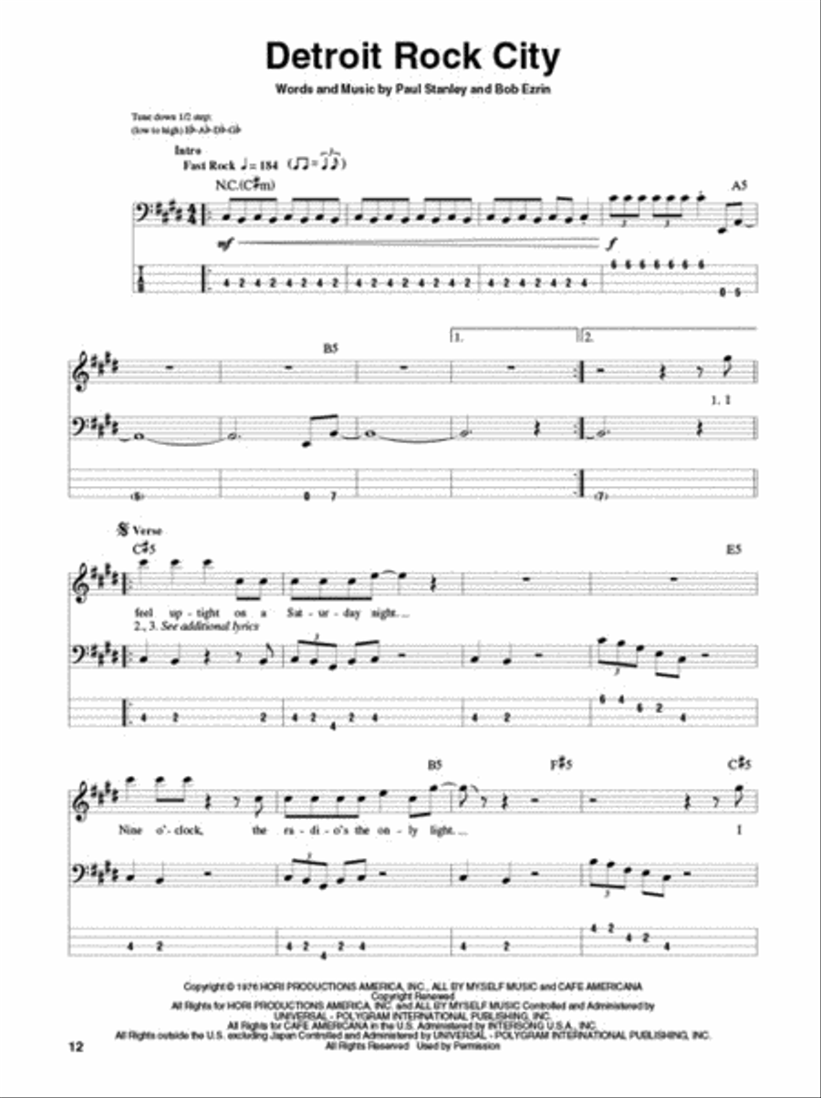 Kiss Kiss Bass Guitar Tablature scores gallery preview page 5
