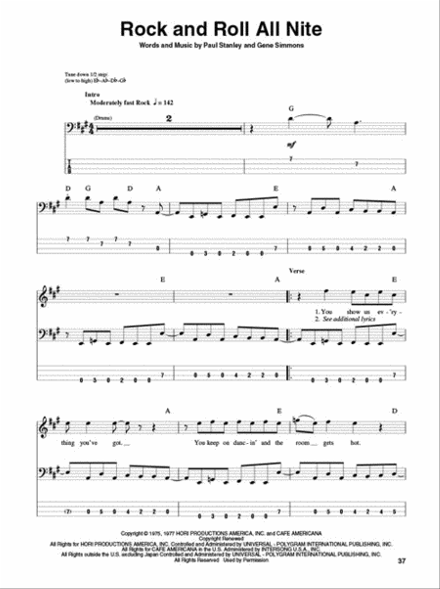 Kiss Kiss Bass Guitar Tablature scores gallery preview page 6
