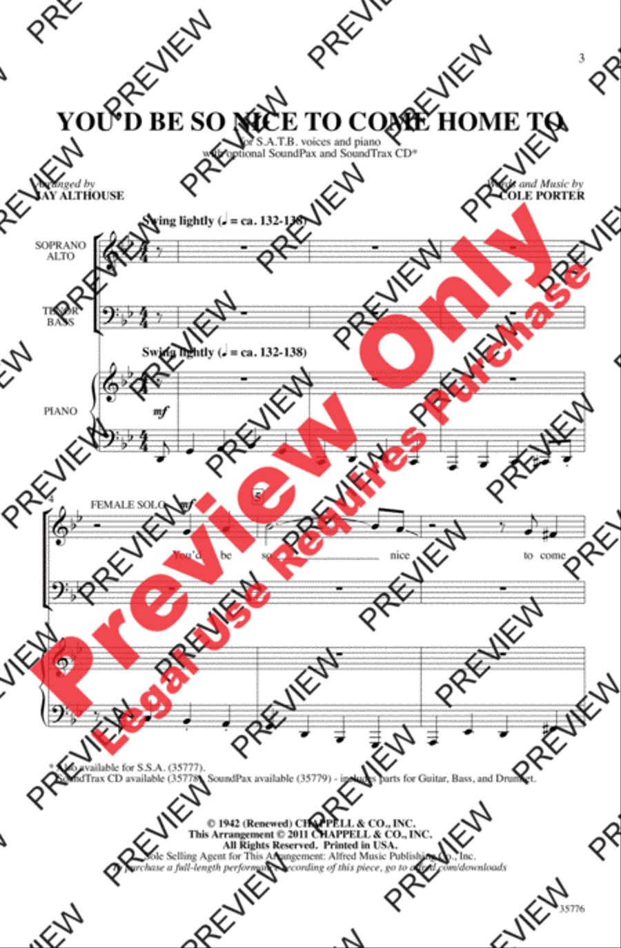 You'd Be So Nice to Come Home To 4-Part scores gallery preview page 2