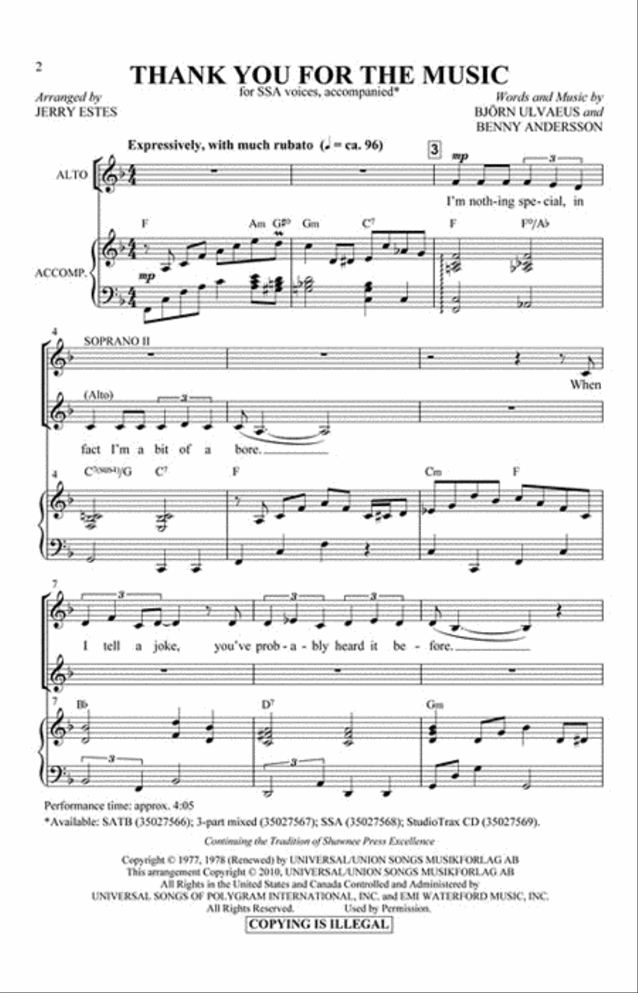 Thank You for the Music Thank You for the Music SSA scores gallery preview page 2