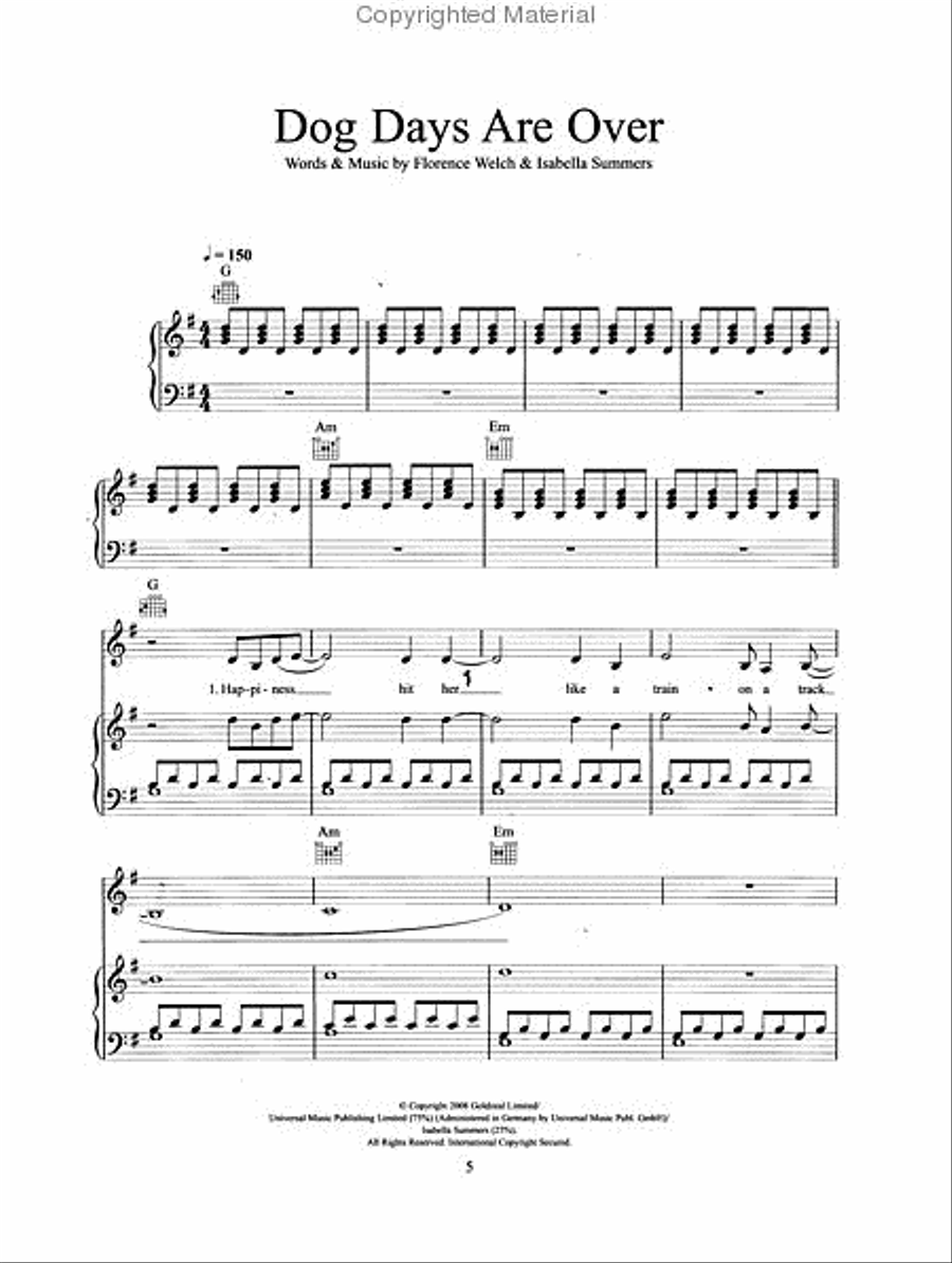 Florence and the Machine – Lungs Piano, Vocal, Guitar scores gallery preview page 2