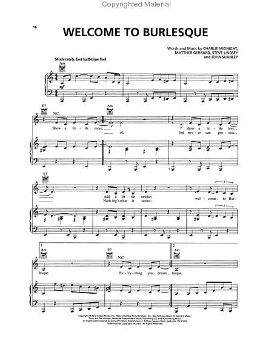 Burlesque Piano, Vocal, Guitar scores gallery preview page 3