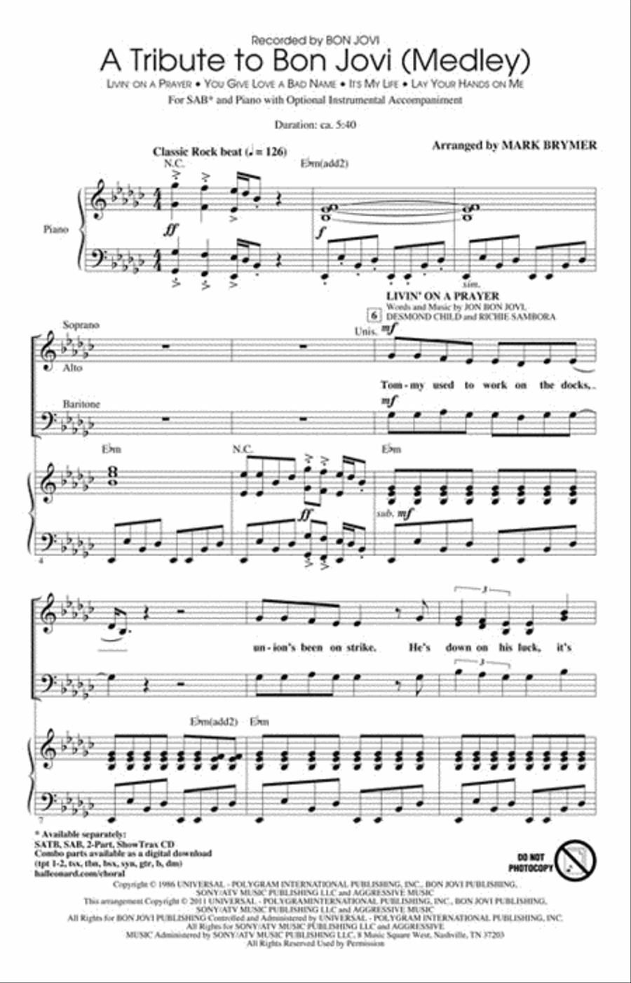 A Tribute to Bon Jovi A Tribute to Bon Jovi 3-Part scores gallery preview page 2