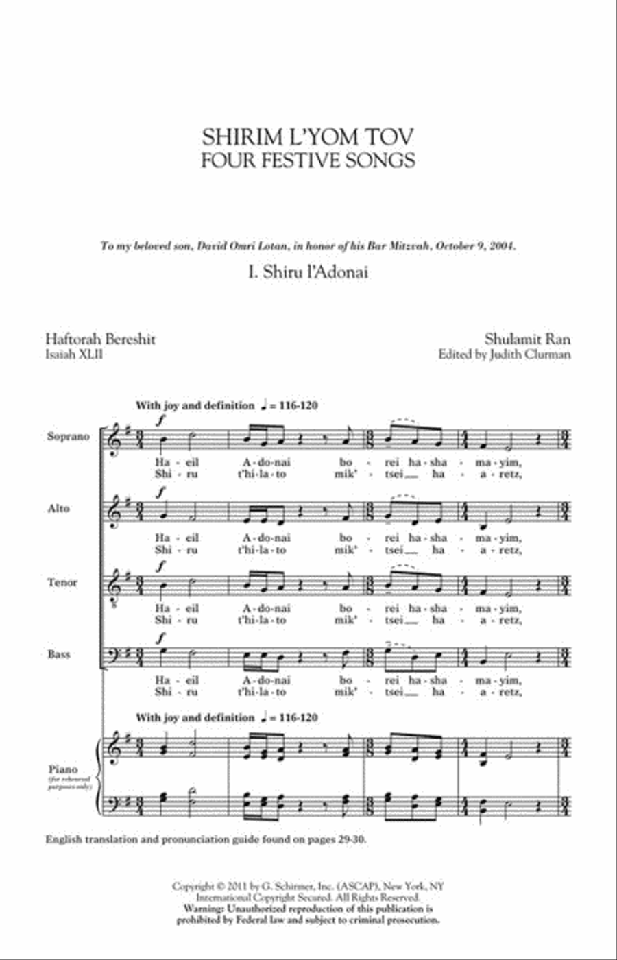 Shirim L'Yom Tov – Four Festive Songs 4-Part scores gallery preview page 2