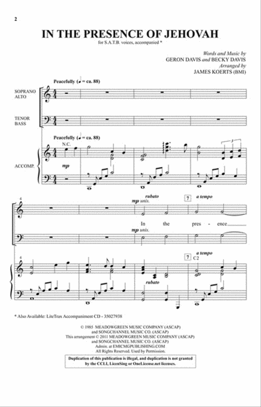 In the Presence of Jehovah 4-Part scores gallery preview page 2