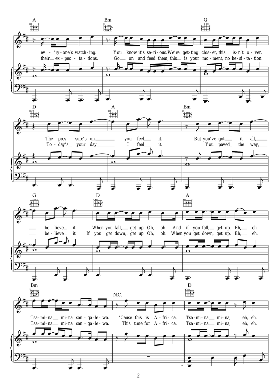 Waka Waka (This Time For Africa) (featuring Freshlyground) Piano, Vocal, Guitar scores gallery preview page 2