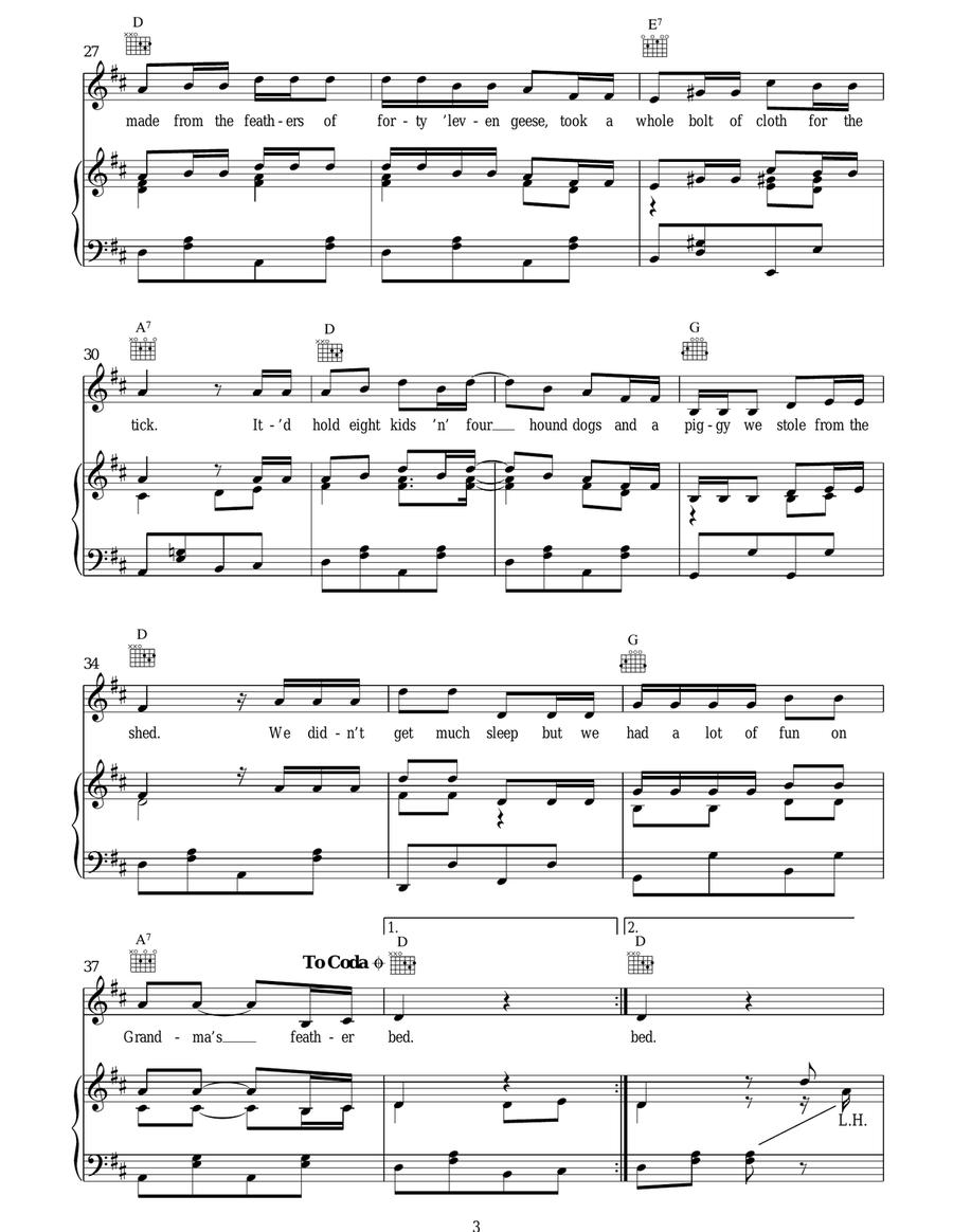 Grandma's Feather Bed Grandma's Feather Bed Piano, Vocal, Guitar scores gallery preview page 3