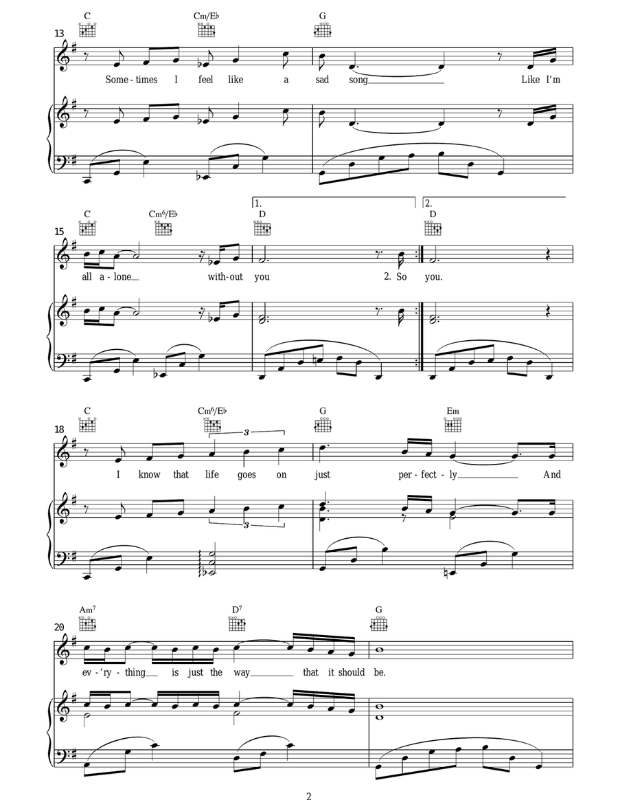 Like A Sad Song Like A Sad Song Piano, Vocal, Guitar scores gallery preview page 2