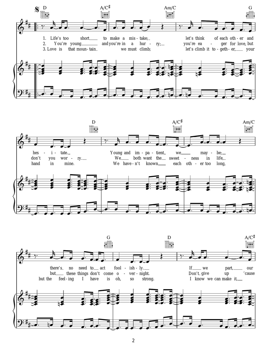 Give Me Just A Little More Time Piano, Vocal, Guitar scores gallery preview page 2