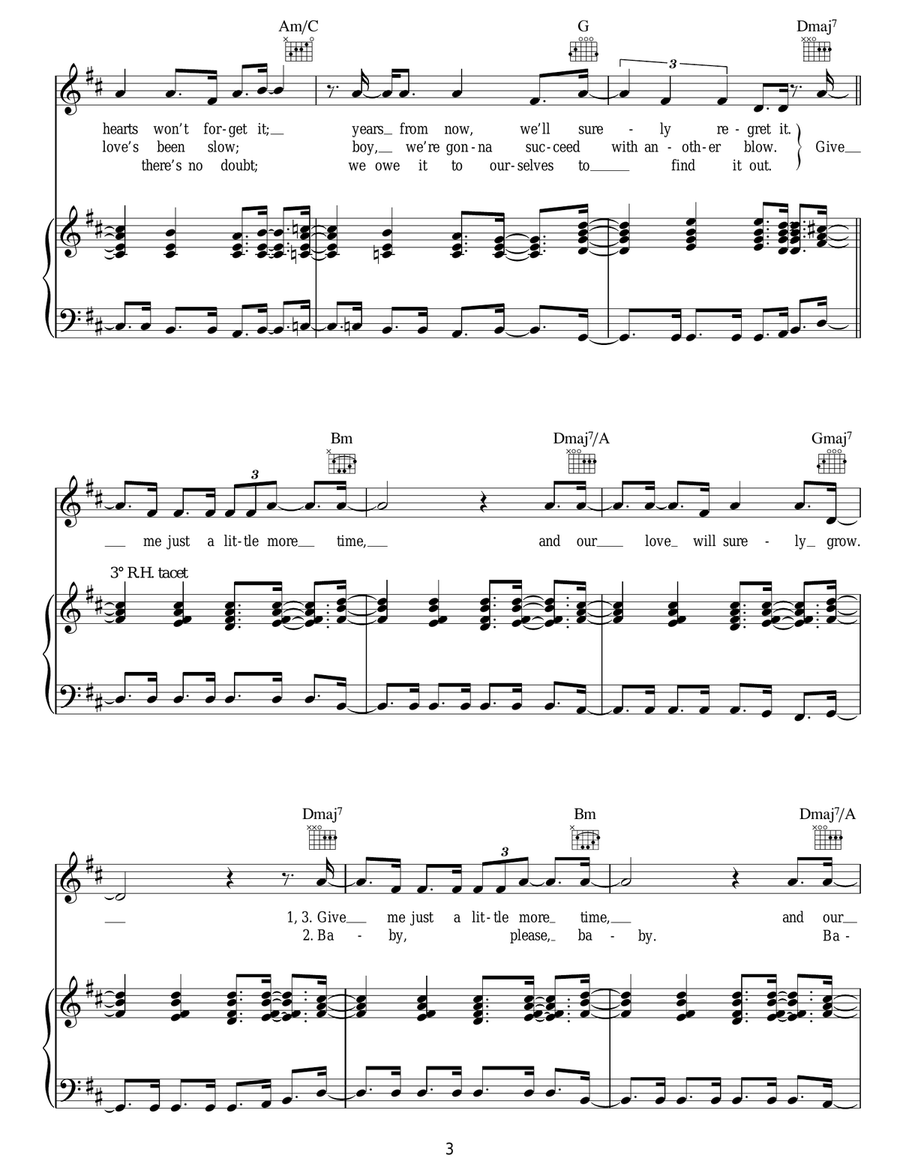 Give Me Just A Little More Time Piano, Vocal, Guitar scores gallery preview page 3