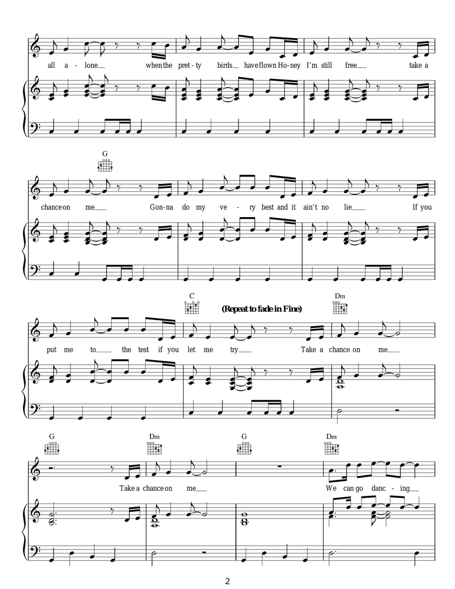 Take A Chance On Me Take A Chance On Me Piano, Vocal, Guitar scores gallery preview page 2