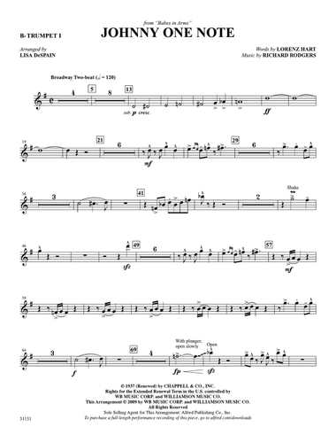 Johnny One Note (from the musical Babes in Arms): 1st B-flat Trumpet