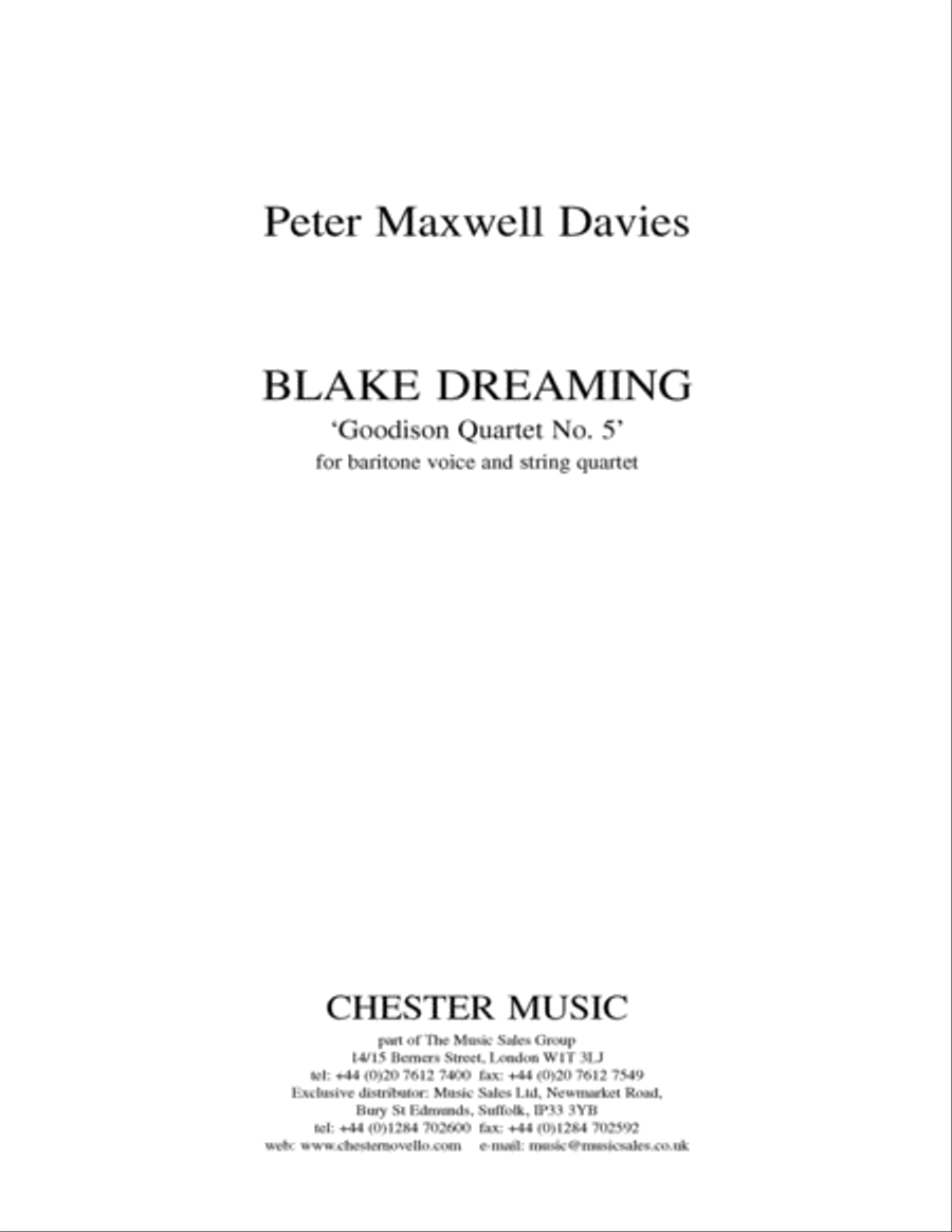 Blake Dreaming 'Goodison Quartet No. 5' String Quartet scores gallery preview page 1