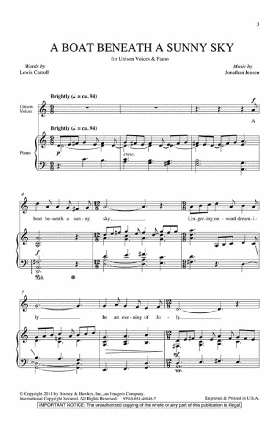 A Boat Beneath a Sunny Sky Unison Choir scores gallery preview page 2