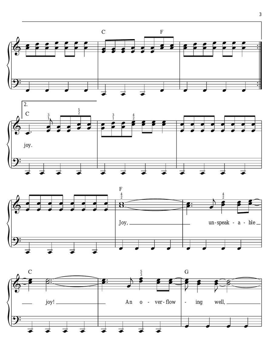 Joy To The World (Unspeakable Joy) Easy Piano scores gallery preview page 3