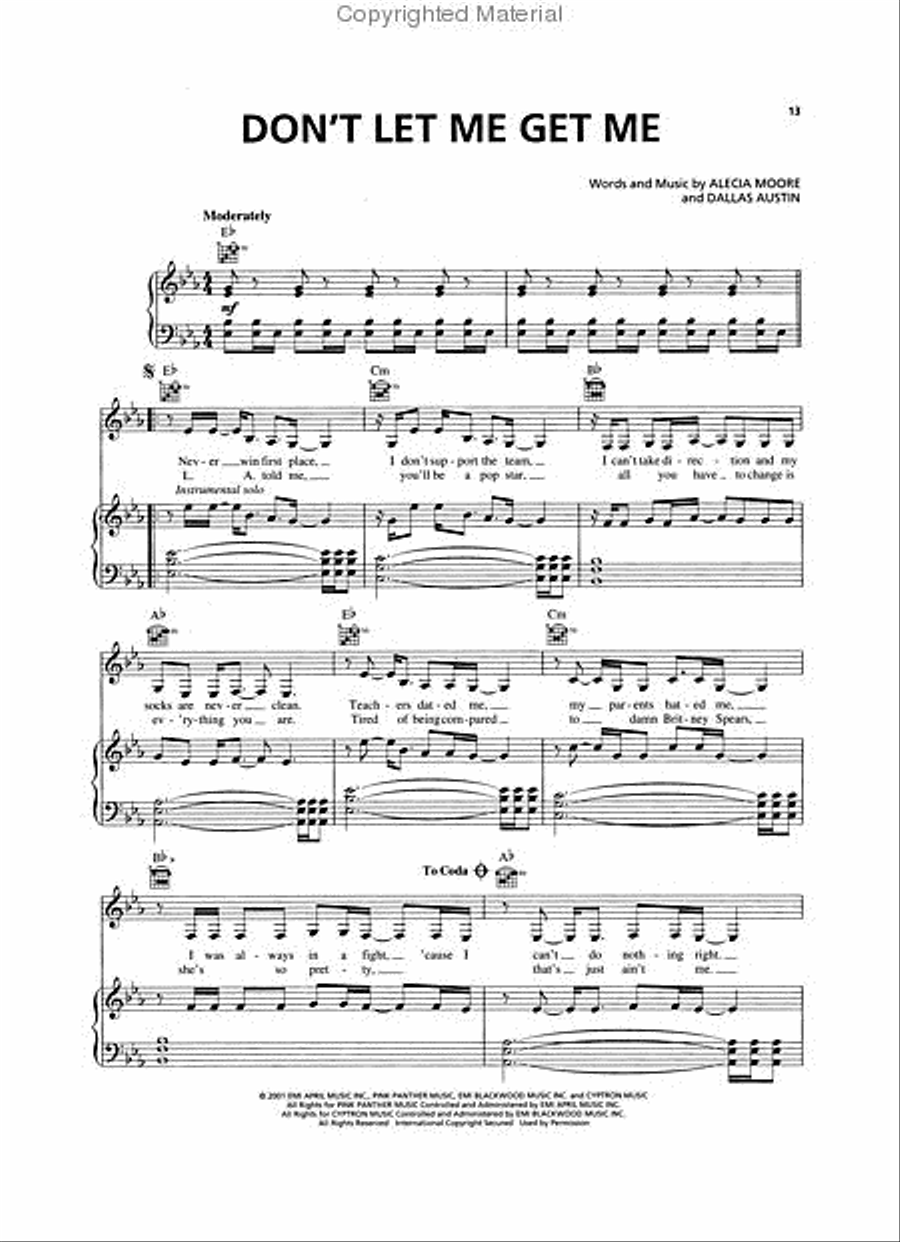 Pink – Greatest Hits ... So Far!!! Piano, Vocal, Guitar scores gallery preview page 4