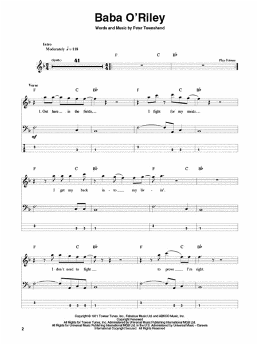 The Who Bass Guitar Tablature scores gallery preview page 4