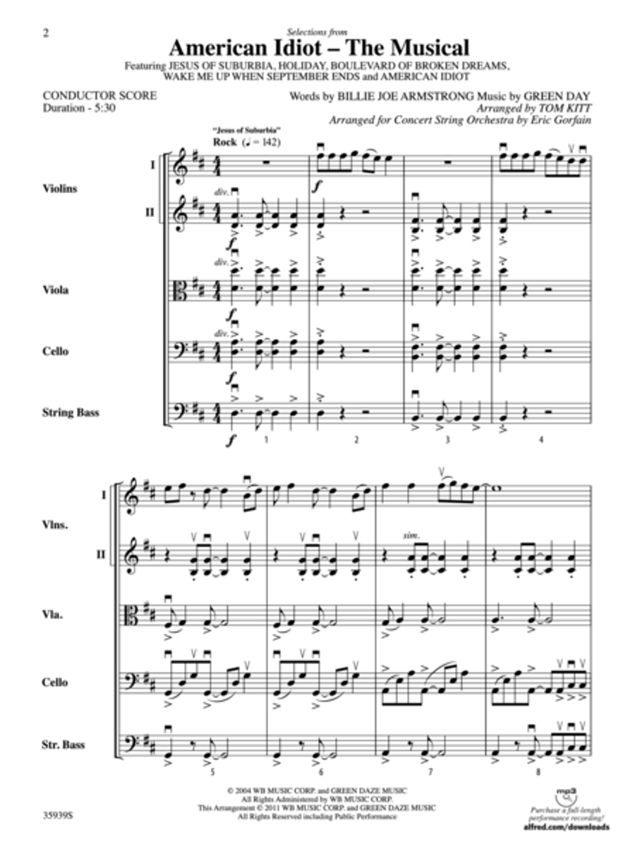 American Idiot -- The Musical, Selections from String Orchestra scores gallery preview page 2