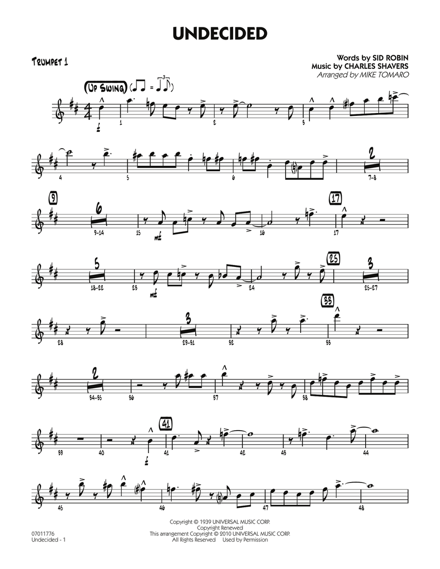 Undecided - Trumpet 1 Undecided - Trumpet 1 Jazz Ensemble scores gallery preview page 1
