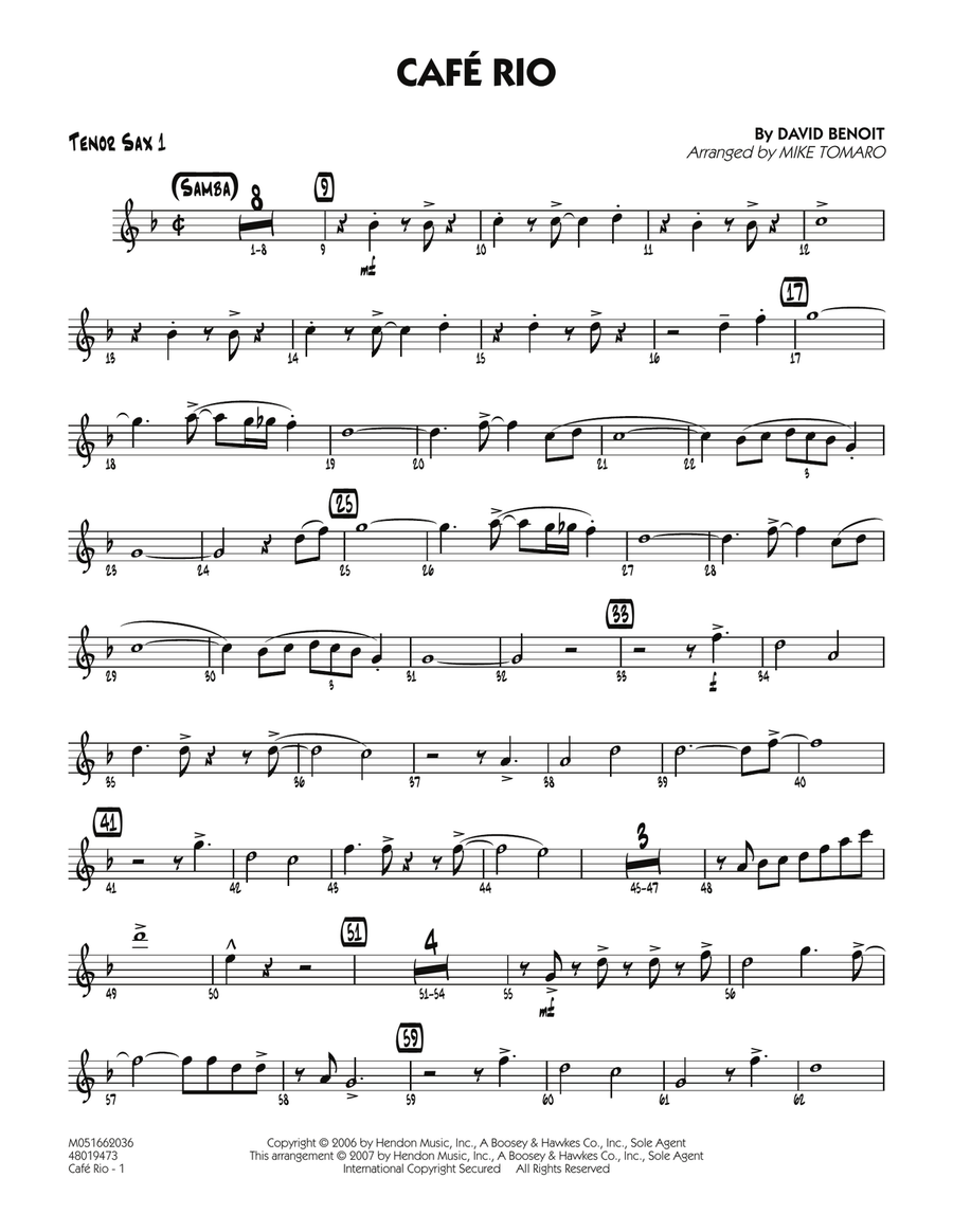 Cafe Rio - Tenor Sax 1 Cafe Rio - Tenor Sax 1 Jazz Ensemble scores gallery preview page 1