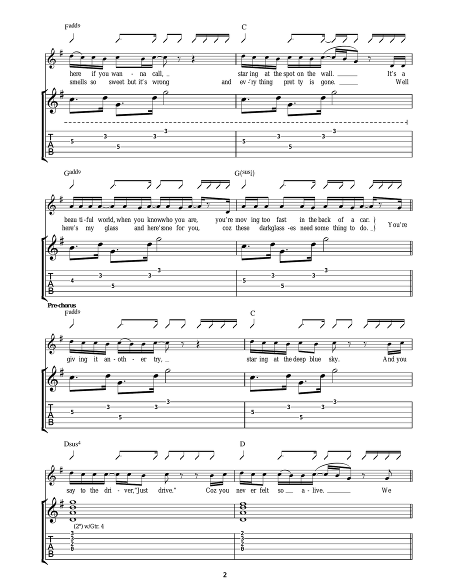 Kill For A Dream Kill For A Dream Guitar Tablature scores gallery preview page 2
