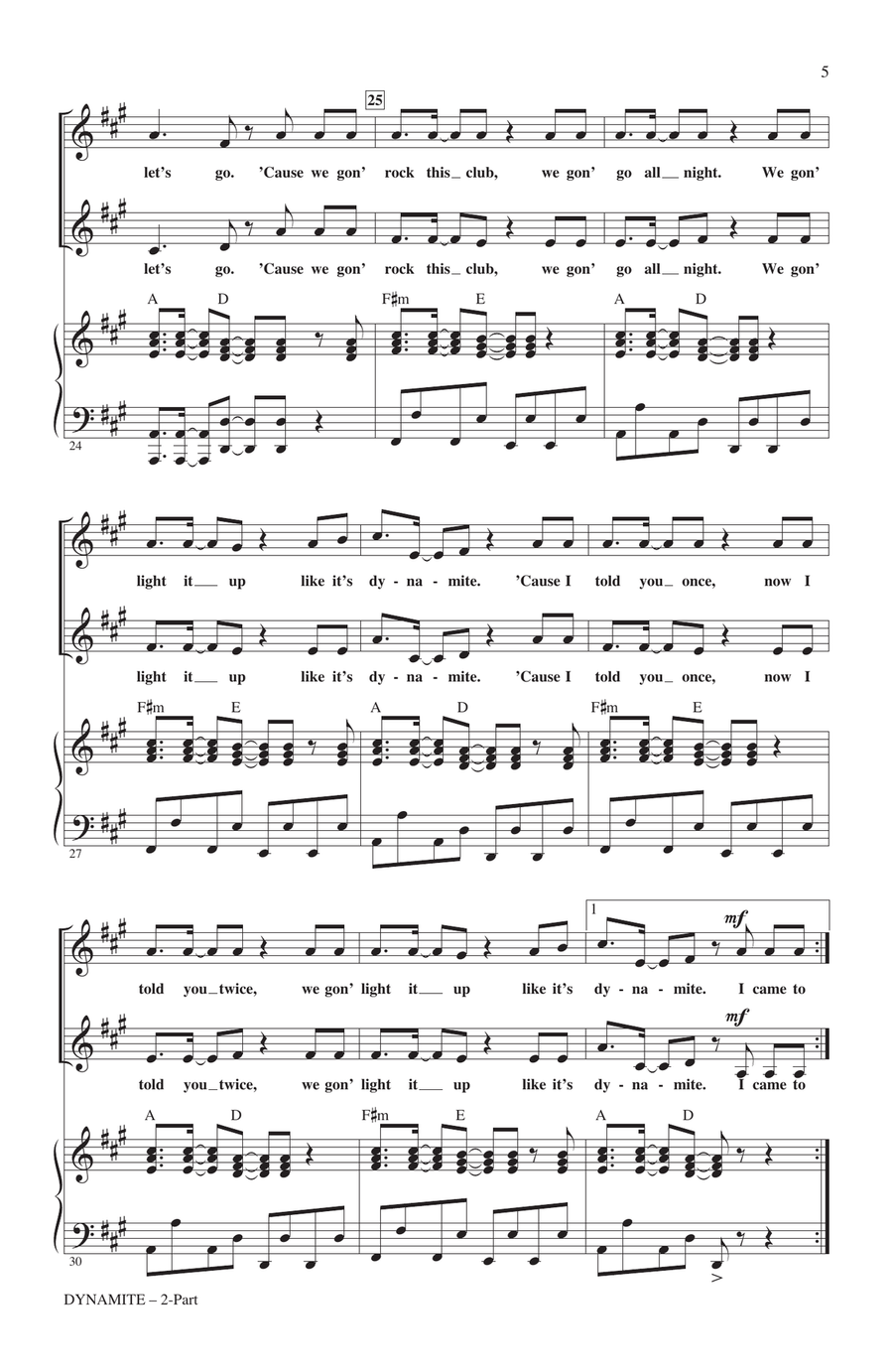 Dynamite (arr. Alan Billingsley) 2-Part scores gallery preview page 4