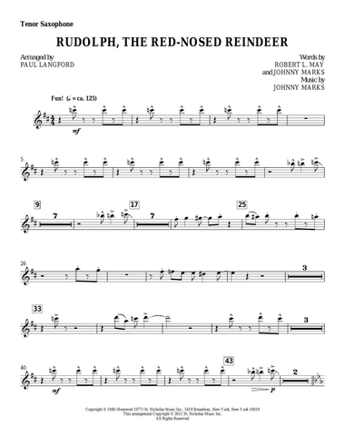 Rudolph, The Red-Nosed Reindeer - Tenor Saxophone