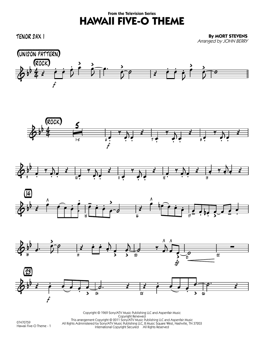 Hawaii Five-O Theme - Tenor Sax 1 Jazz Ensemble scores gallery preview page 1