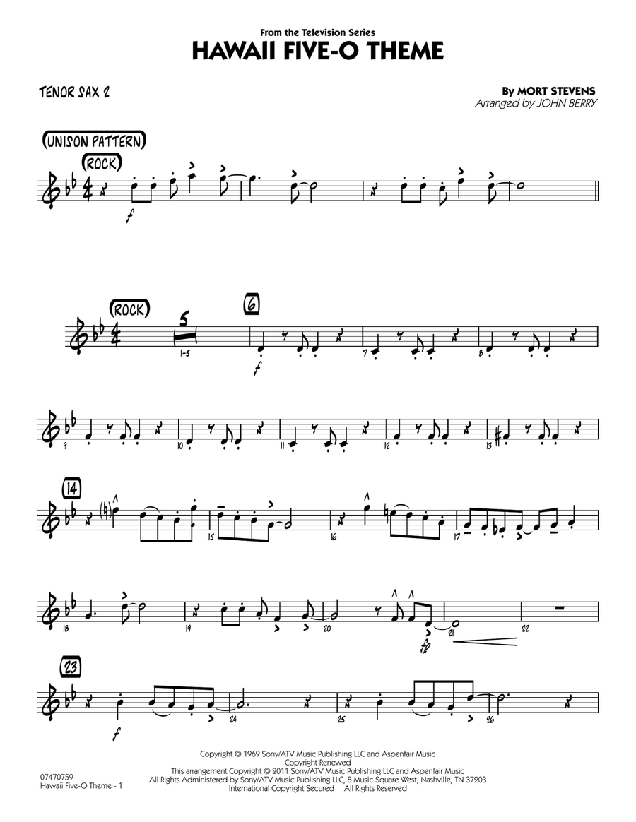 Hawaii Five-O Theme - Tenor Sax 2 Jazz Ensemble scores gallery preview page 1