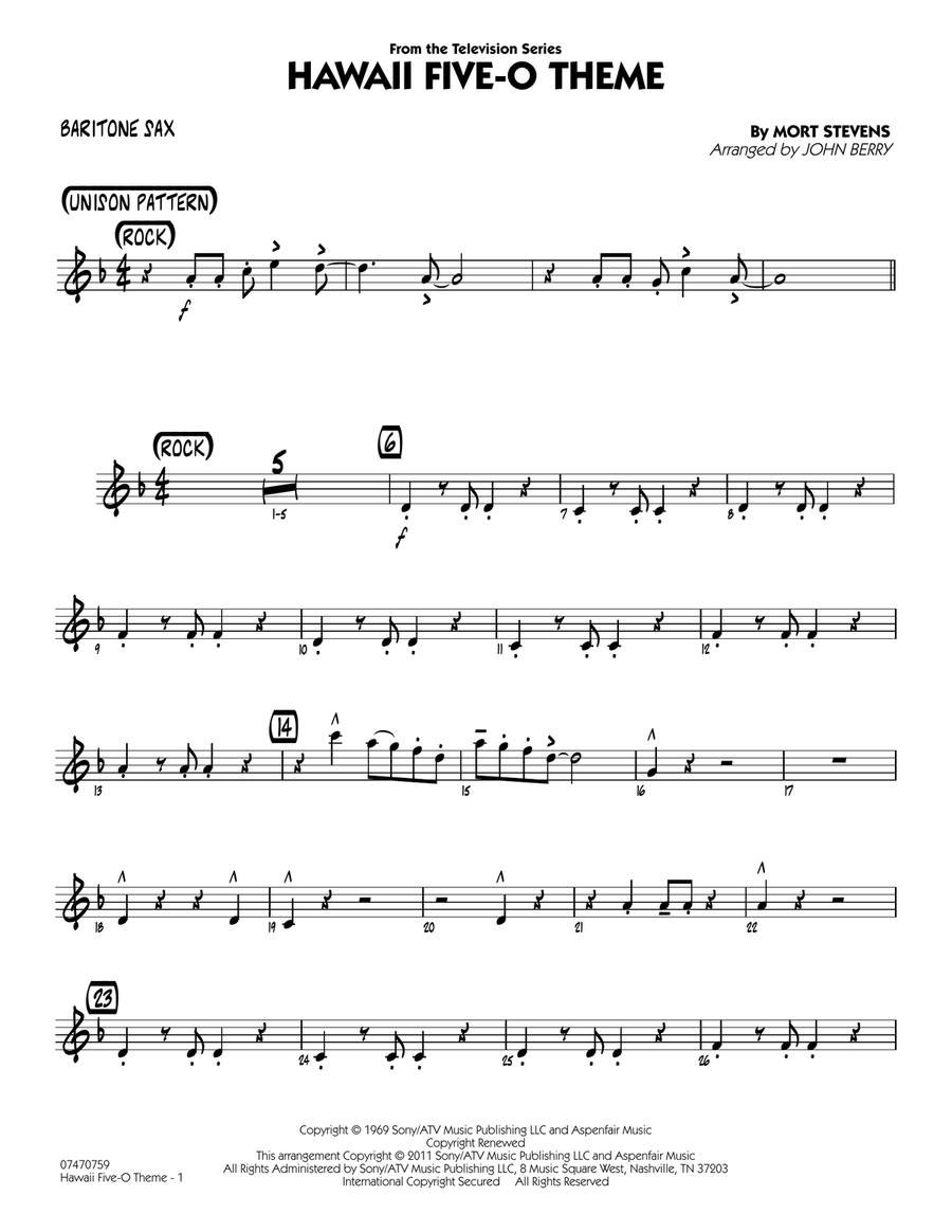 Hawaii Five-O Theme - Baritone Sax Jazz Ensemble scores gallery preview page 1