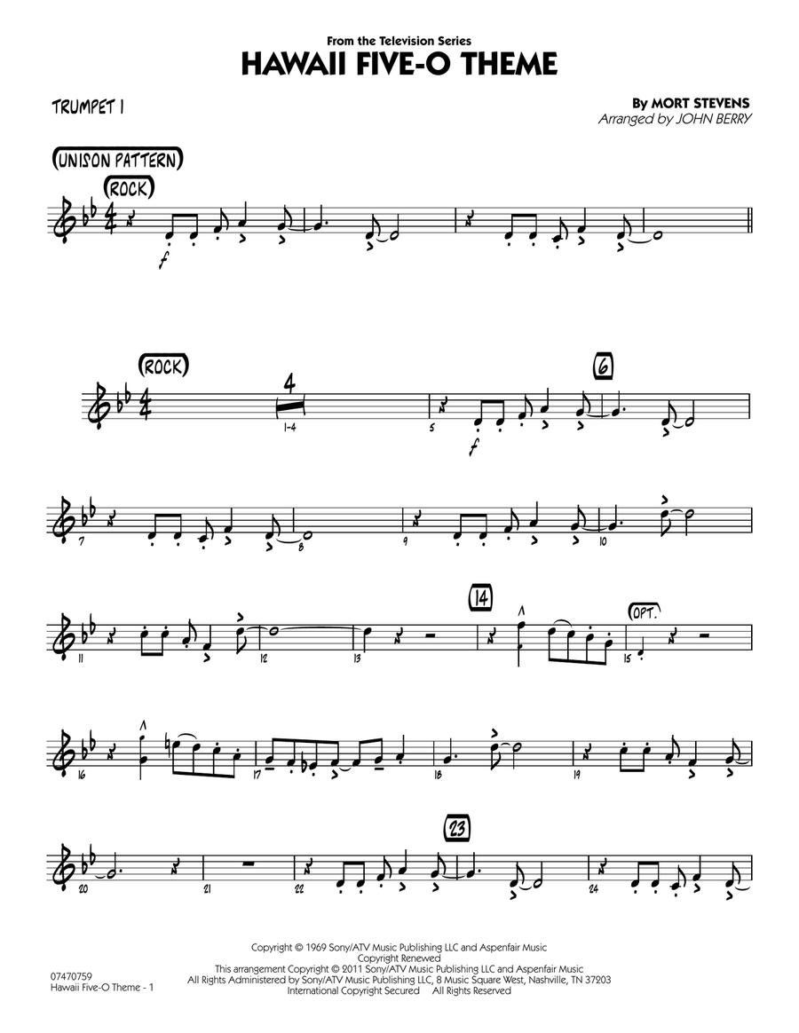 Hawaii Five-O Theme - Trumpet 1 Jazz Ensemble scores gallery preview page 1