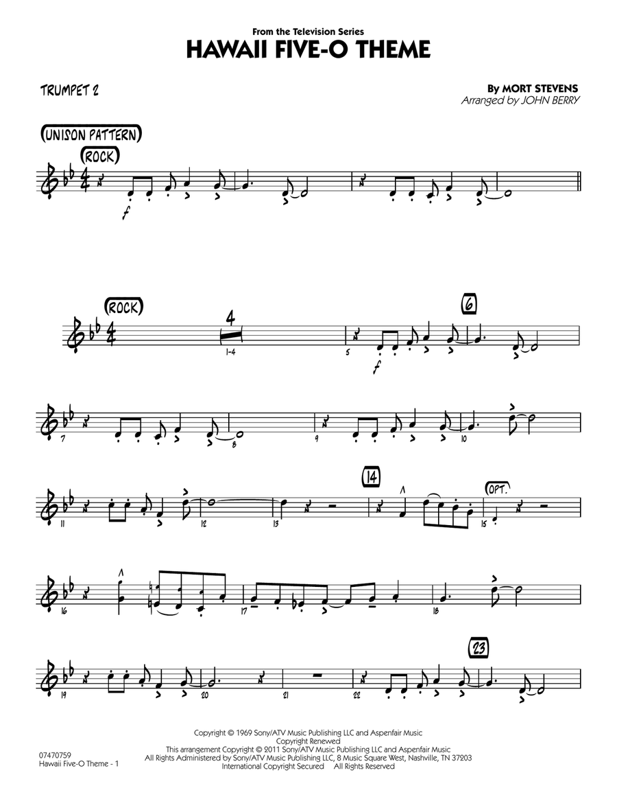 Hawaii Five-O Theme - Trumpet 2 Jazz Ensemble scores gallery preview page 1