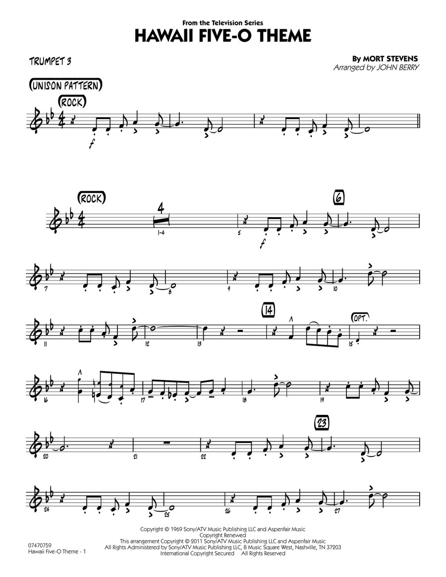 Hawaii Five-O Theme - Trumpet 3 Jazz Ensemble scores gallery preview page 1