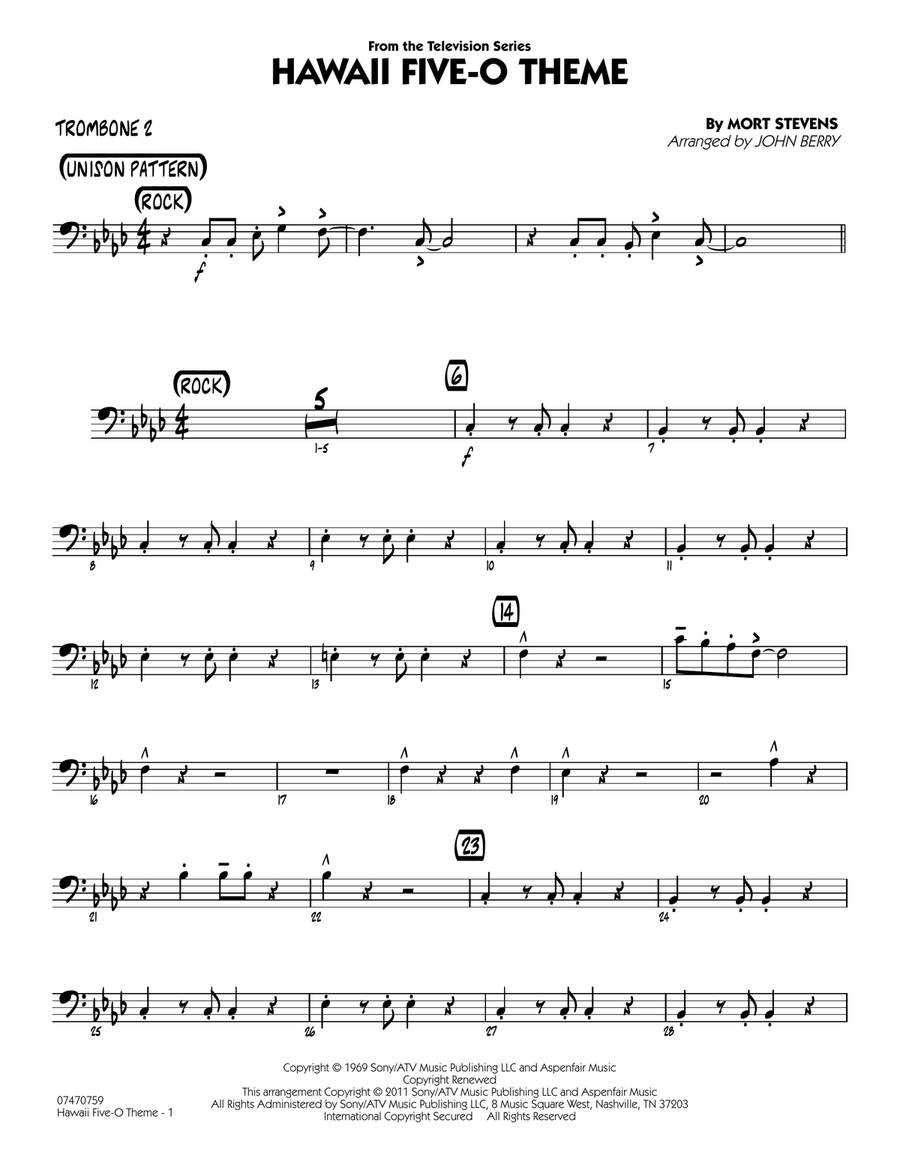Hawaii Five-O Theme - Trombone 2 Jazz Ensemble scores gallery preview page 1