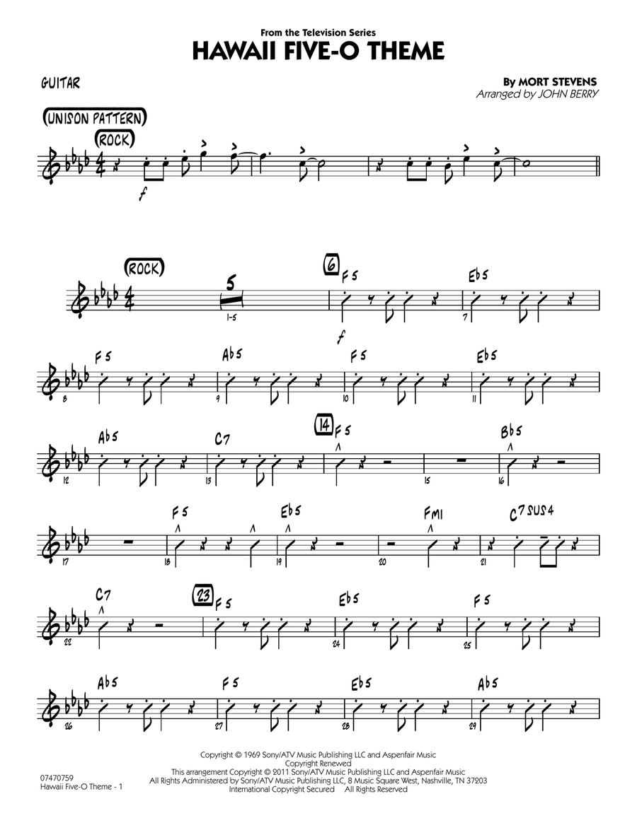 Hawaii Five-O Theme - Guitar Jazz Ensemble scores gallery preview page 1