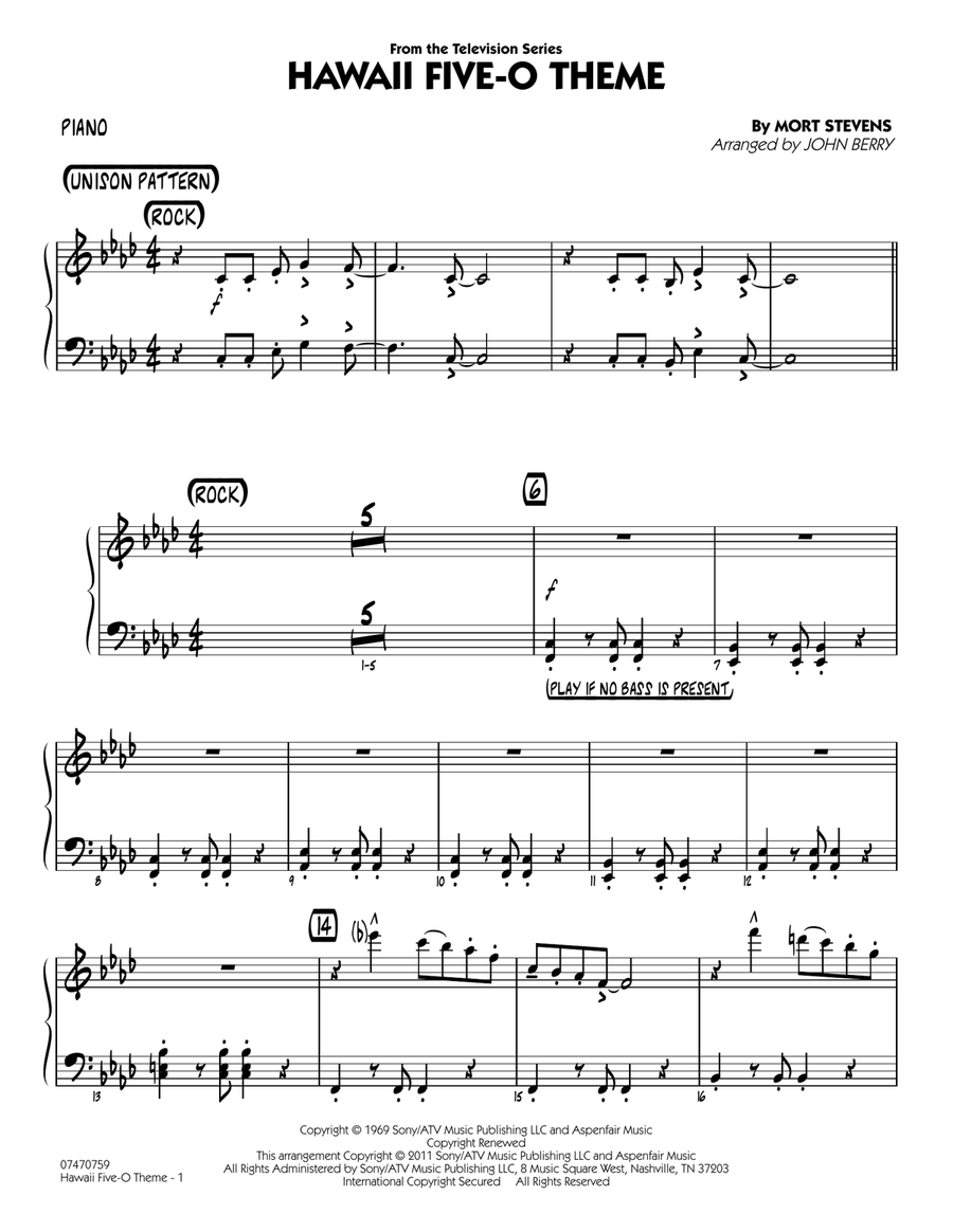 Hawaii Five-O Theme - Piano Jazz Ensemble scores gallery preview page 1
