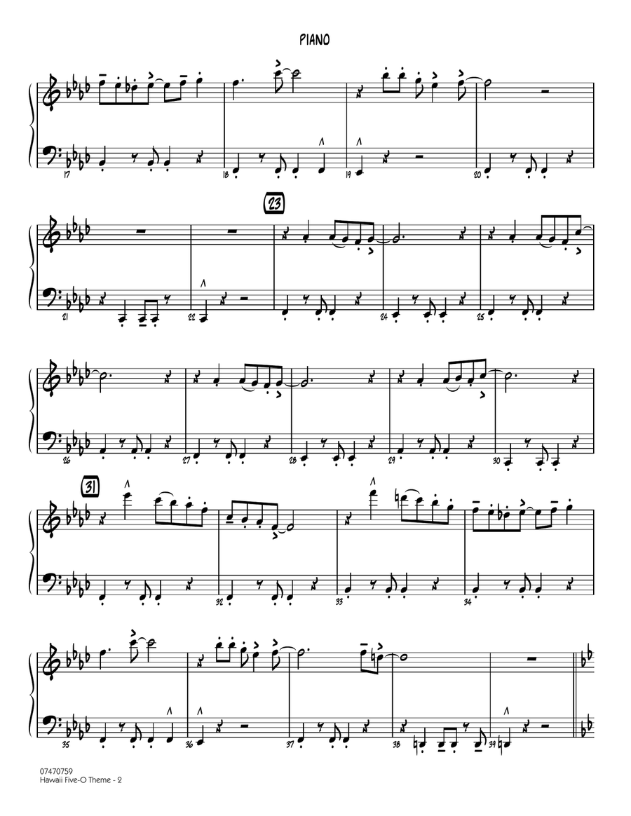 Hawaii Five-O Theme - Piano Jazz Ensemble scores gallery preview page 2